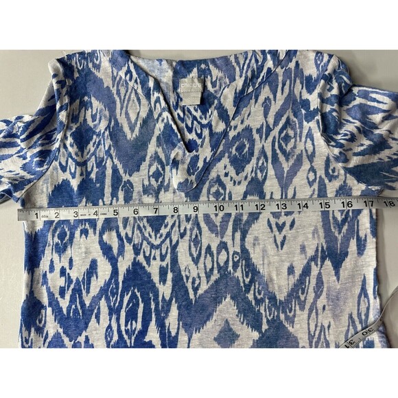Chico Ikat Linen Split-Neck Top 100% Linen Size 0 / Small BG2263 - Picture 7 of 12
